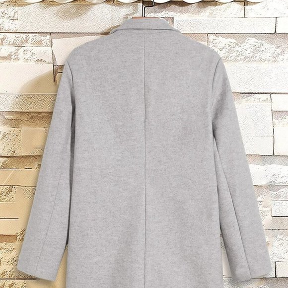 Casual Light Gray Lapel Collar Men's Overcoat - Picture 4 of 7